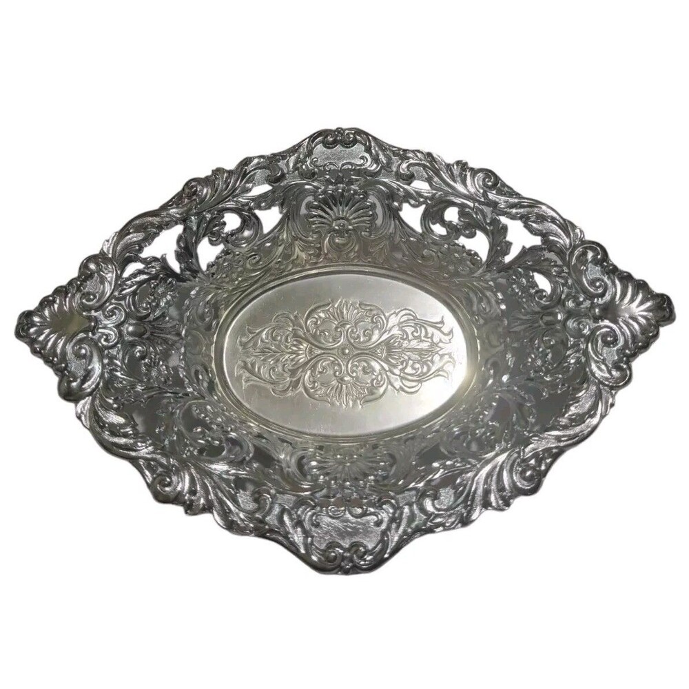 Vintage 60s 70s Jewelry Plate Holiday Imports  Silverplate Intricate